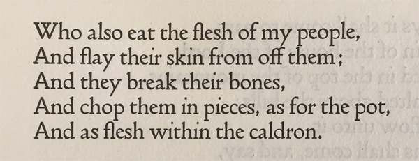 Micah 2, Verse 3 from The English Bible, Doves Press, London, 1903-05. From Robert Green's collection."